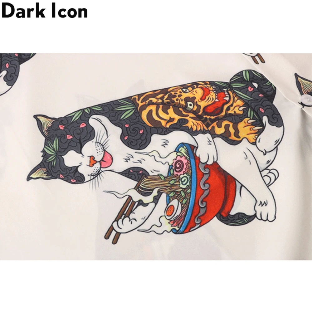 Dark Icon Harajuku Cat Polo Shirt Men Summer Men\'s Hawaiian Shirt Man Blouse