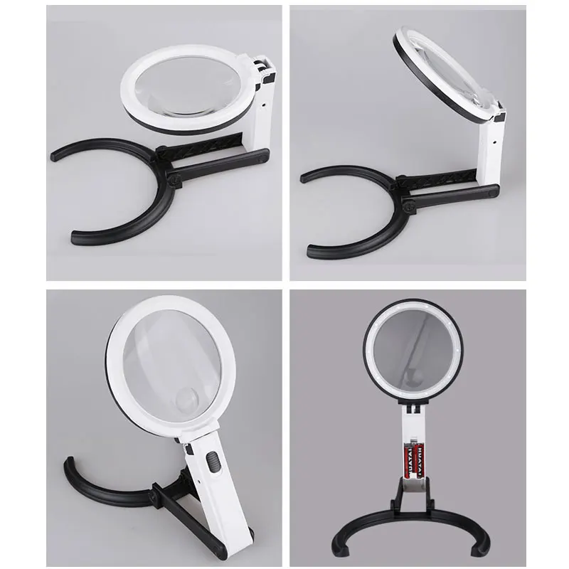 2X 8X lente d\'ingrandimento portatile pieghevole da tavolo illuminata lampada da tavolo con lente d\'ingrandimento a doppio scopo con lente