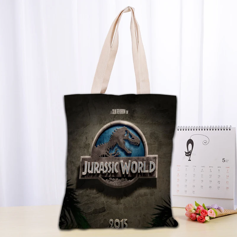 Custom Jurassic Park Logo Tote Bag Reusable Women Canvas Shoulder Bag Handbag Shoulder Pouch Foldable Canvas Shopping Bags