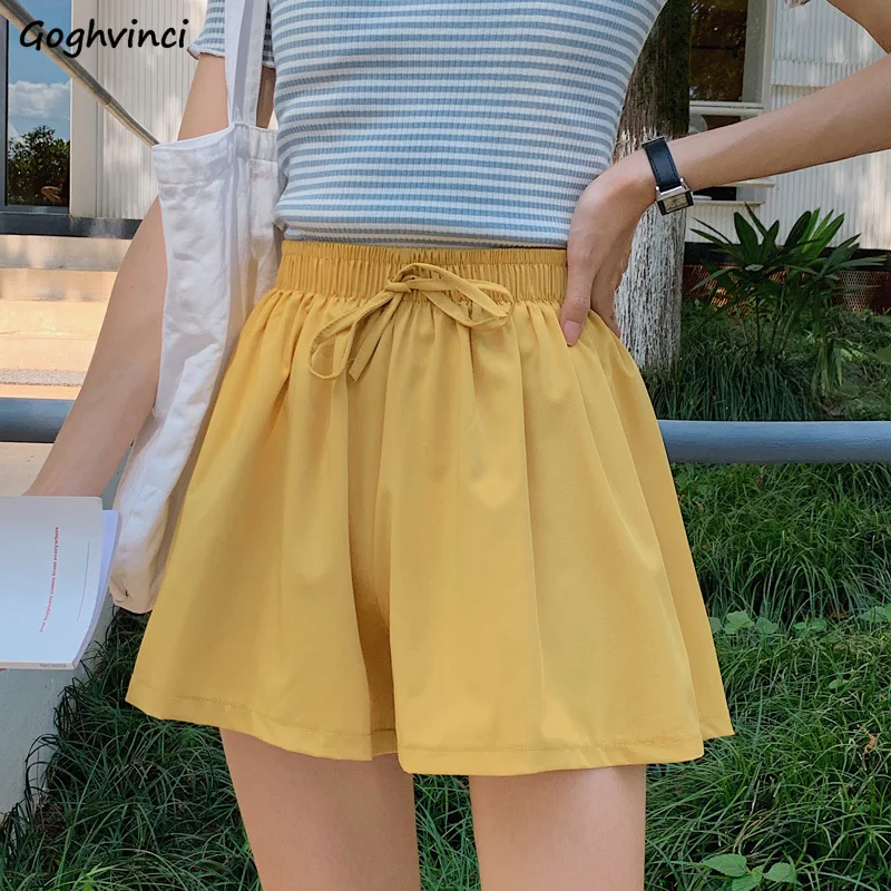 

Shorts Women Chiffon Elastic Waist Lace-up Wide-leg Summer Solid Casual Korean Style Ice Cozy Elegant Simple All-match Chic New