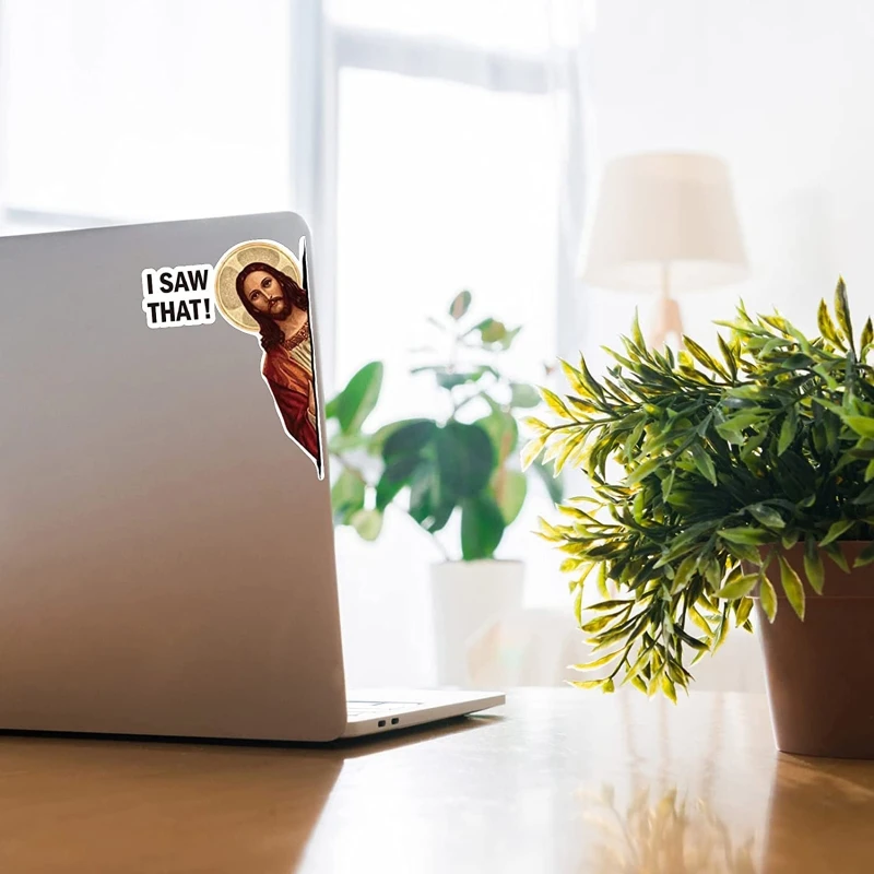 10Pcs Jesus I Saw That Stickers Decals Waterproof Self Adhesive for DIY Pencil Case Car Guitar Computer Wall Decorative