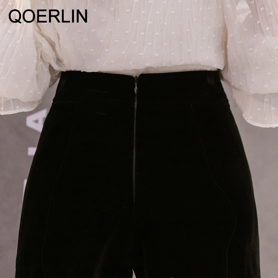 QoerliN – Shorts en velours pour femmes, Sexy, en dentelle, taille haute, Slim, fermeture éclair sur le côté, pantalon droit