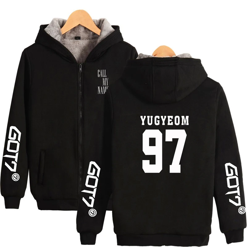 

YUGYEOM 97 Kpop Got7 Hoodie Hoody Winter Men Women Zipper Hoodies Jackets Hood Long Sleeve Thicker Fleece Hooded Sweatshirt Tops