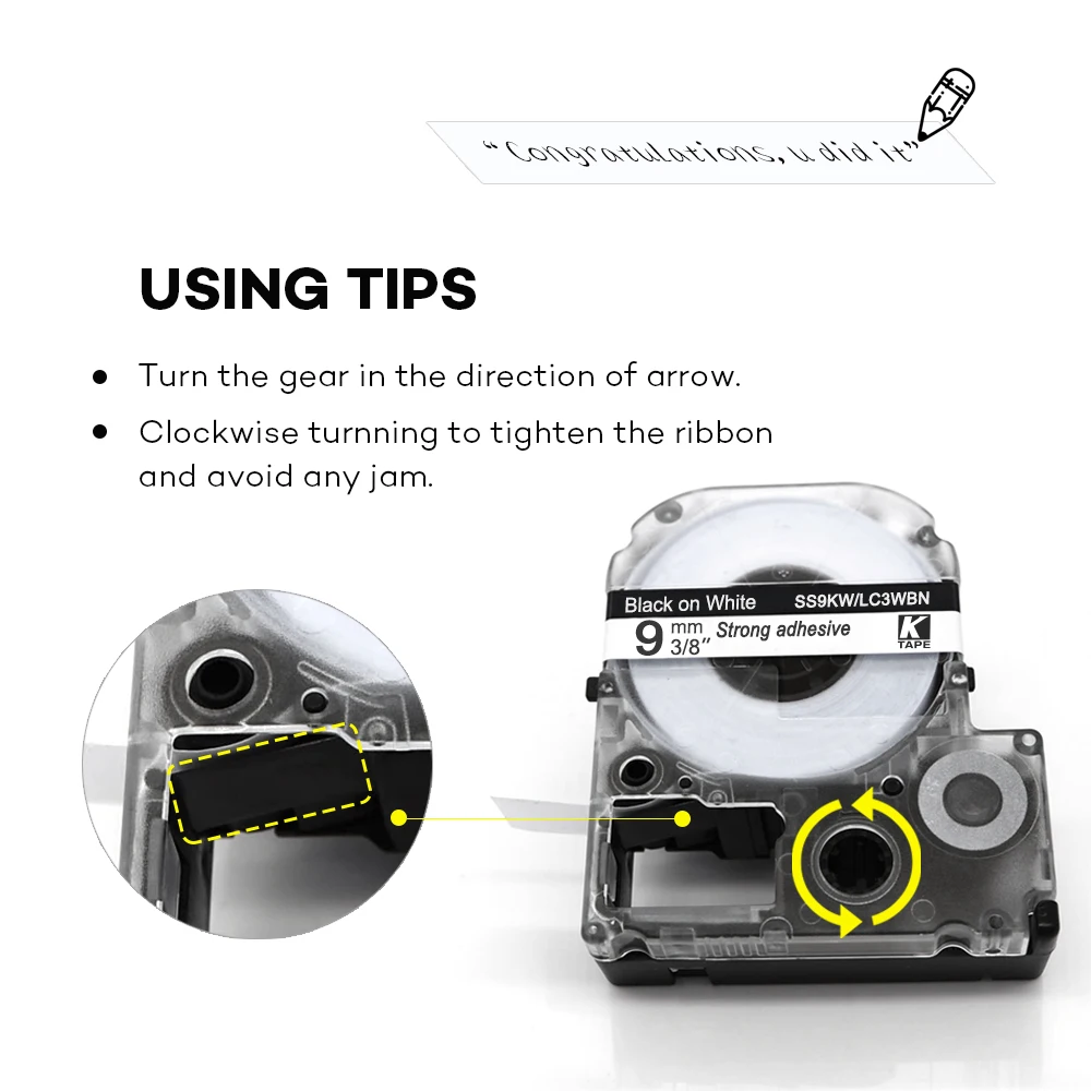 1Pcs Compatible Epson Label Tape SS12KW SS9KW SS6KW SS18KW SS24KW for EPSON LW-300 LW-400 LW-600P LC-4WBN9 label maker Printer