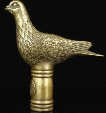 

old Handwork Carving Bronze Pigeon Statue Cane Head Walking Stick