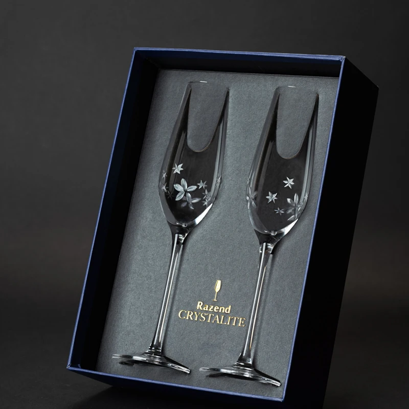 Hand Carved Champagne Glass Gift Box Set, Goblet Crystal Wine Cup, Long Stem Drink, Wedding, Valentine's Day, Home Daily Use