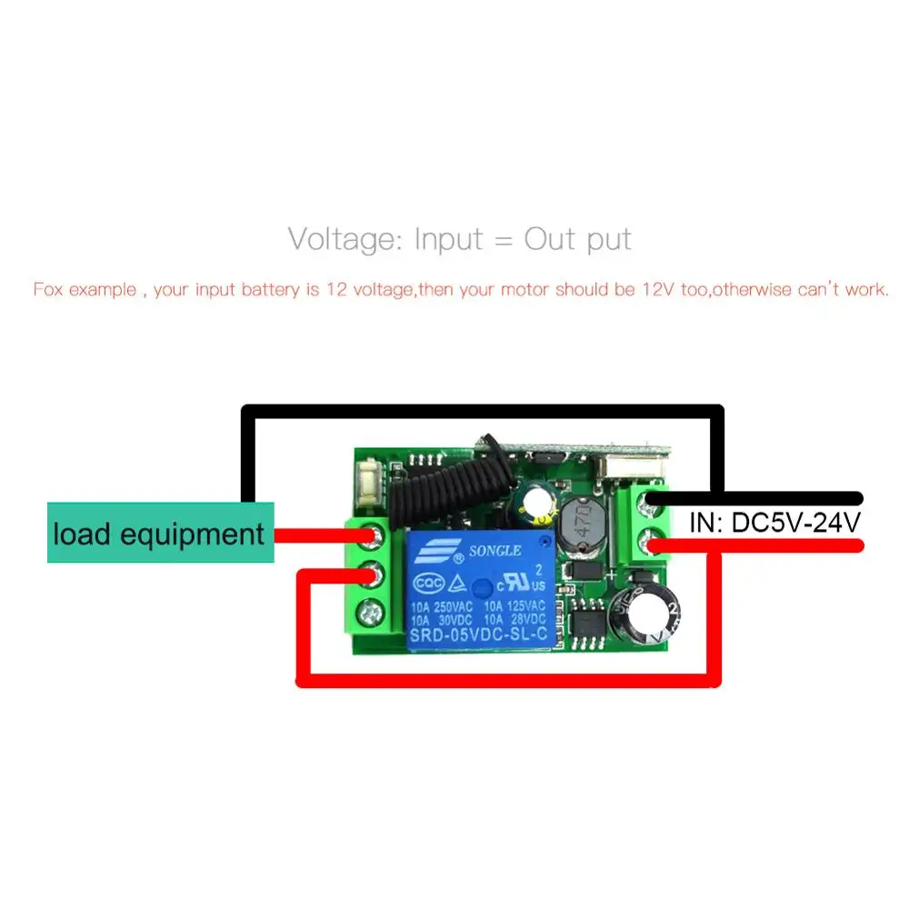 ไร้สายรีโมทคอนโทรลDC5V 12V 24V 1CH Rfรีเลย์ตัวรับสัญญาณและเครื่องส่งสัญญาณสำหรับโรงรถประตูcontroller