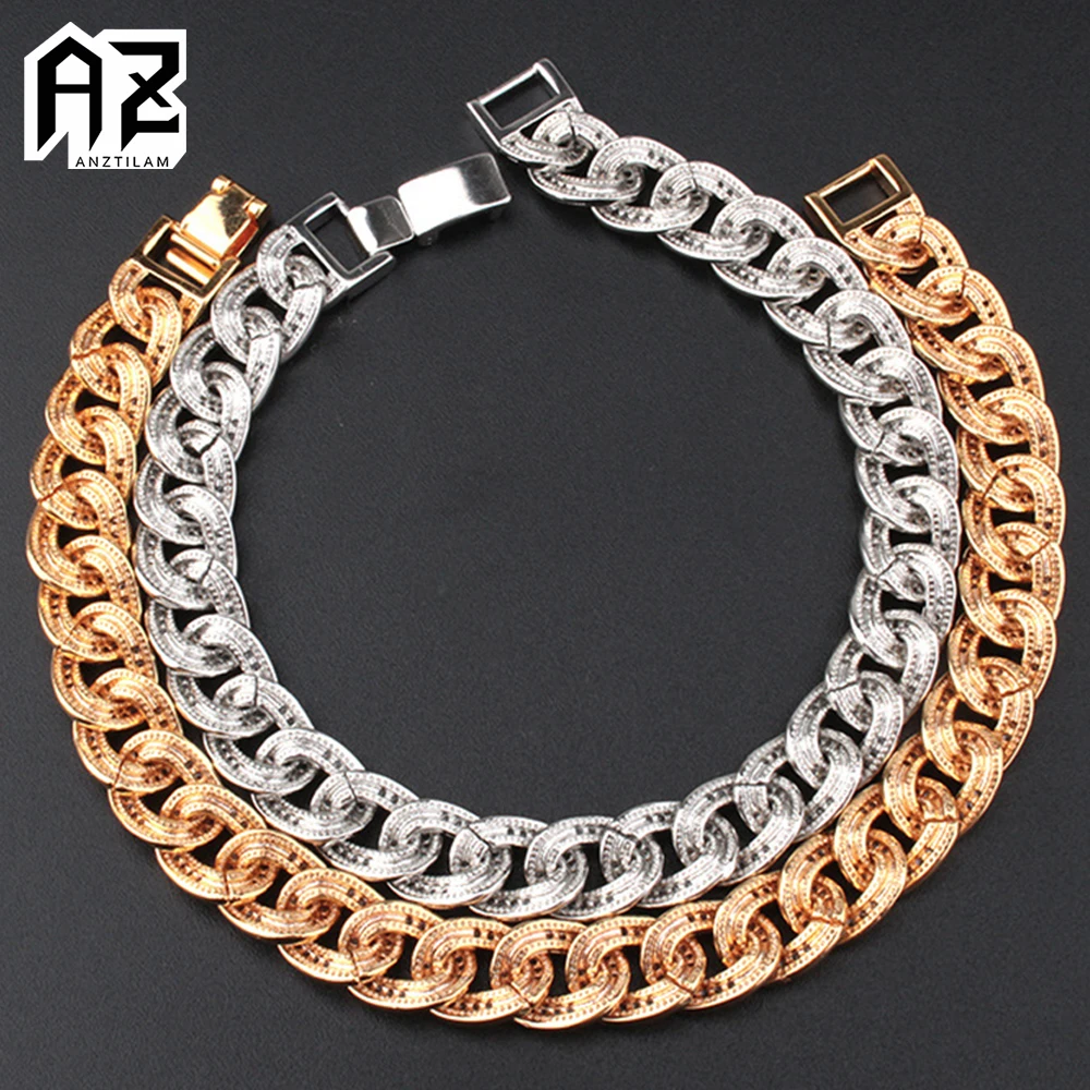 

AZ 10mm Iced Out Cuban Link Chain Bracelets For Men Women With Bling Zircon Stone Hip Hop Miami Link Chain Goth Jewelry