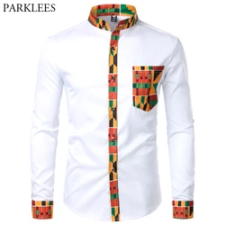 Dashiki camicia da uomo africana tasca Patchwork camicia con stampa Africaine camicia da uomo stile Ankara manica lunga Design colletto camicie da uomo