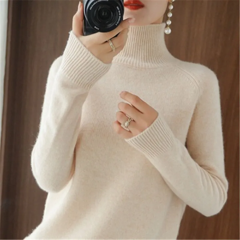 New Autumn and Winter Cashmere Sweater Women Knitted Turtleneck Thickened Pullover Casual Jumper Large Size Tops