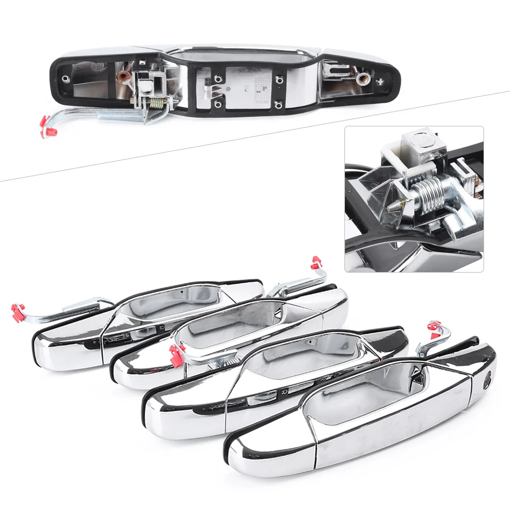 Chrome 4Pcs Car Interior Outside Exterior Door Handles For 2007-2013 Chevy GMC Cadillac Tahoe Yukon Sierra Denali Front Rear