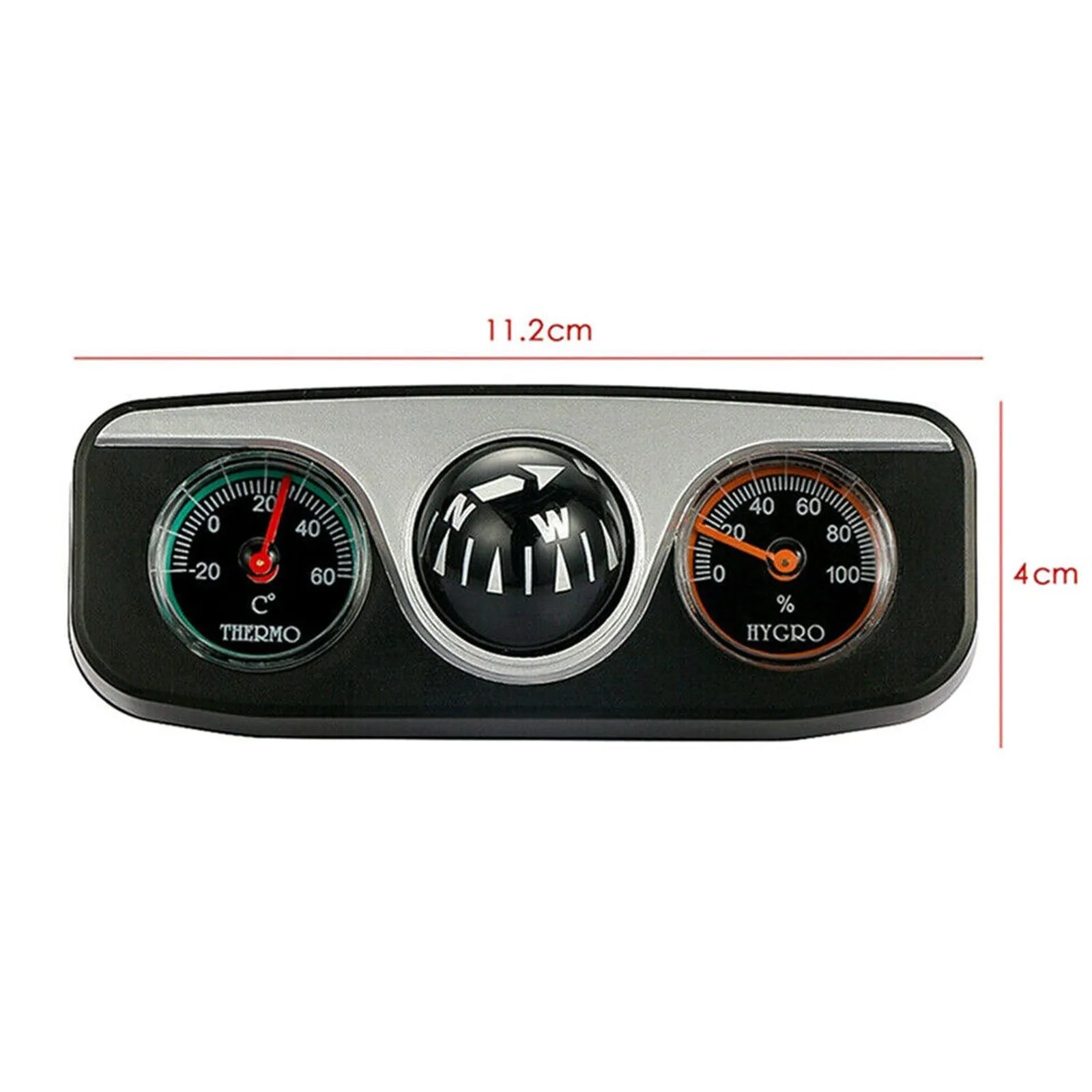 Black 3 In 1 Car Vehicle Dashboard Thermometer Hygrometer Hike Compass Navigation Ball Navigation Compass Camping Hiking