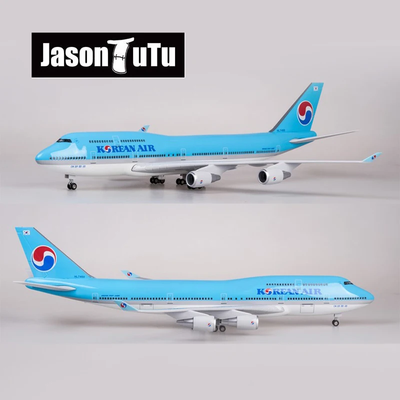 

JASON TUTU 47CM Korean Air Boeing B747 Airplane Model Aircraft 1/160 Scale Diecast Resin Light and Wheel Plane Gift Collection