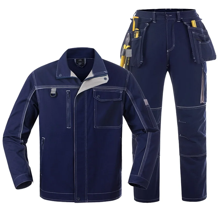 

100% Cotton Working Clothing Suit Set Men's Multi-pockets Cargo Work Trousers Jacket Pants Welding Suit Work Pants Reflective5xl