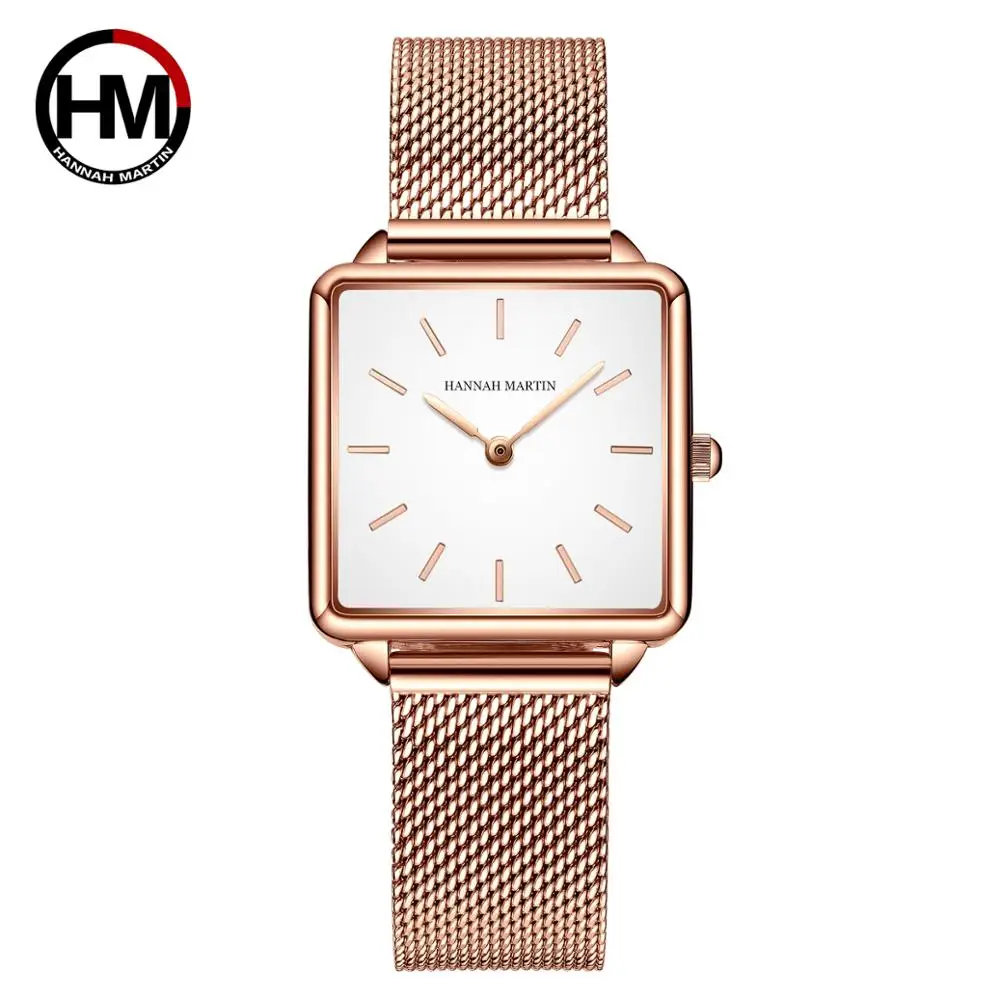 Correa de cuero genuino para mujer, reloj de pulsera con movimiento de cuarzo japonés, diseño Simple, de marca de lujo superior, con esfera cuadrada, HM-108