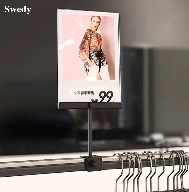 A4 Metal Promotional Price Tags Poster Sign Holder Frame 8.5 x 11 Inches Shelf Pop Clip Ads Display Stand For Clothing Stores