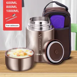 Food Thermal Jar Soup Gruel 316 Stainless Steel Vacuum Lunch Box Office Insulated Thermos Containers Spoon Box 600/800/1000ML