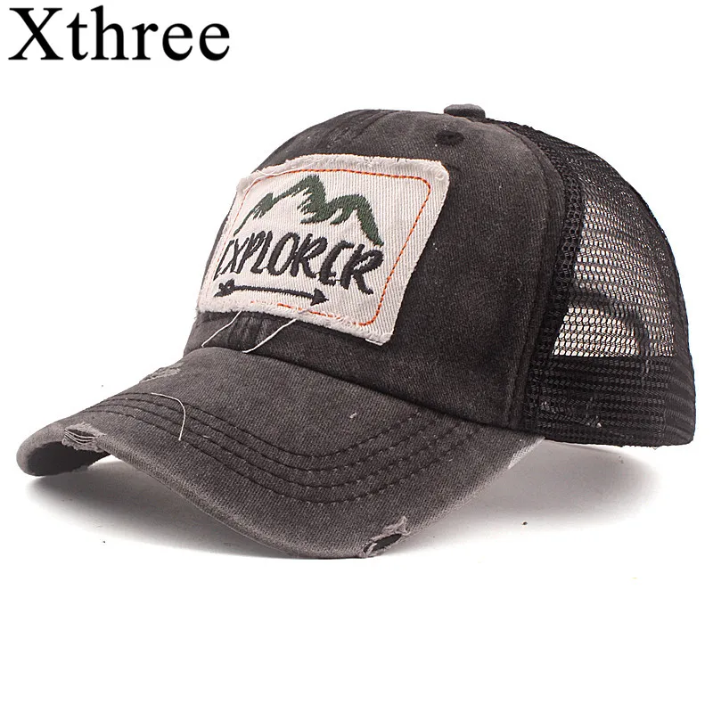 Xthree Summer Baseball Cap Mesh Cap Fitted Hat Casual Cap Gorras  Hip Hop Snapback Hats Wash Cap for Men Women Unisex