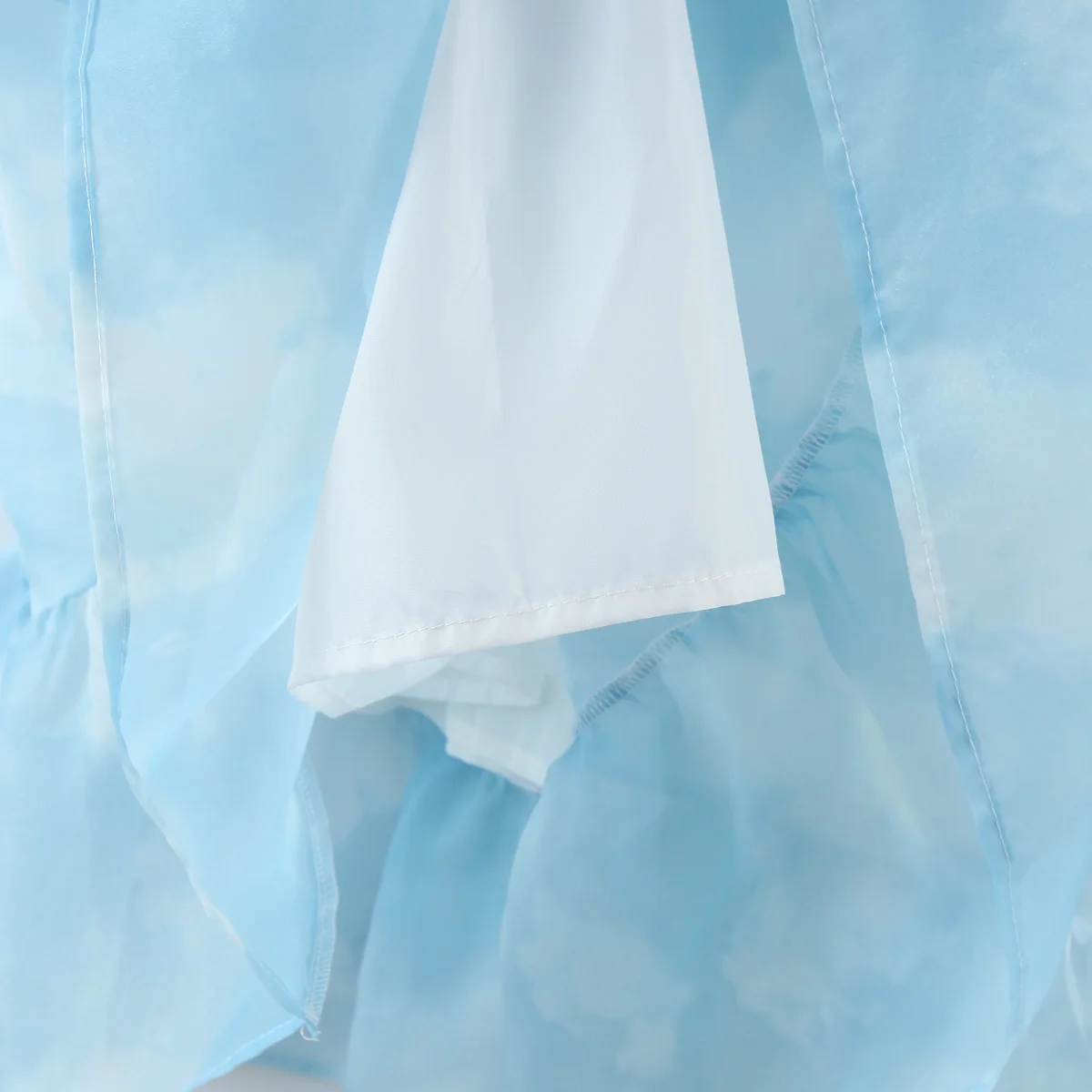 2022 Summer Blue Color Cloud Tie dye Organza Ball Gown Dress Puff Sleeve Retro Women Swing Short Dresses Fairy Cake Vestidos