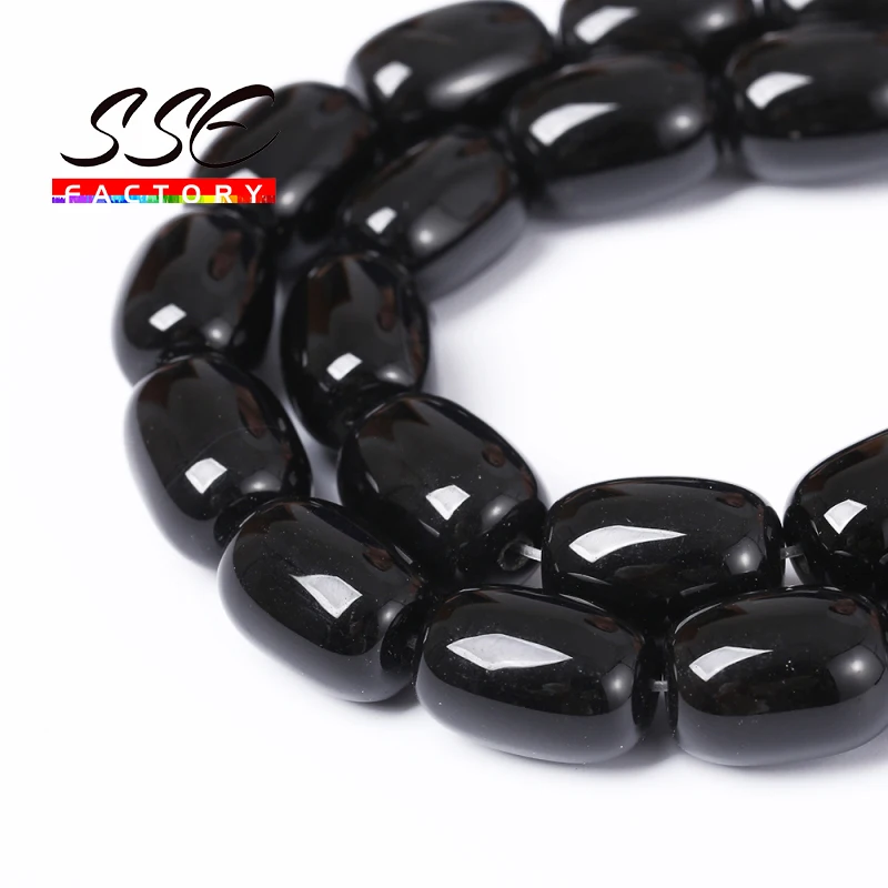 Natural Black Agates Drum Barrel Shape Beads Stone Spacer Bead Unique Design GEM Jewelry Accessory Rice Shape Agates 13X18mm 15