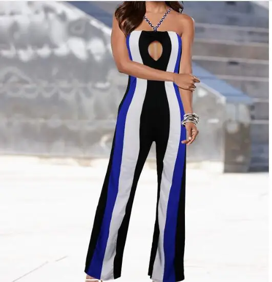 New Fashion Woman Ladies Sleeveless Strap Striped Flared Pant Romper Jumpsuit Playsuit One Pieces Summer Clothes