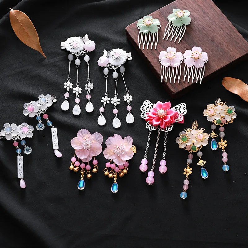 1pc/2pcs Antiquity Chinese Hairpins Women Girls Flowers Hair Comb Clip Tassel Hair Pins Kids Baby Headwear Hair Accessories