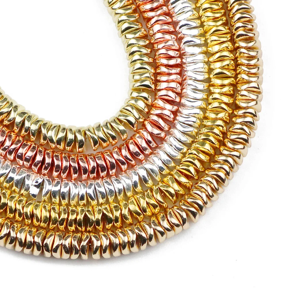 JHNBY Gold Colour Waves Spacer Hematite Natural Stone 6mm Flat round Loose Beads For Jewelry bracelets Making Diy accessories