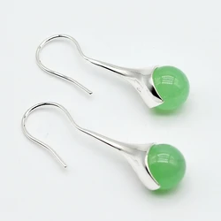 Women's Silver Earrings Green Jade Ball Pendant 925 Sterling Silver Jade Earrings Women's Long Earrings Mother Gifts