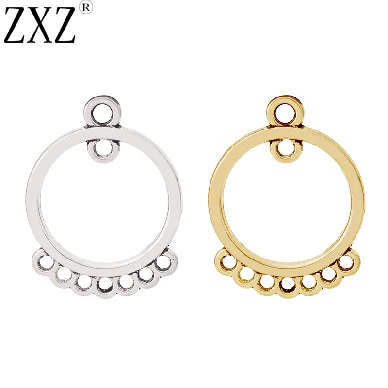 ZXZ 50pcs Tibetan Silver/Gold Tone Open Round Circle Earring Chandelier Connector Charms Pendants Beads Jewelry Findings 24x18mm