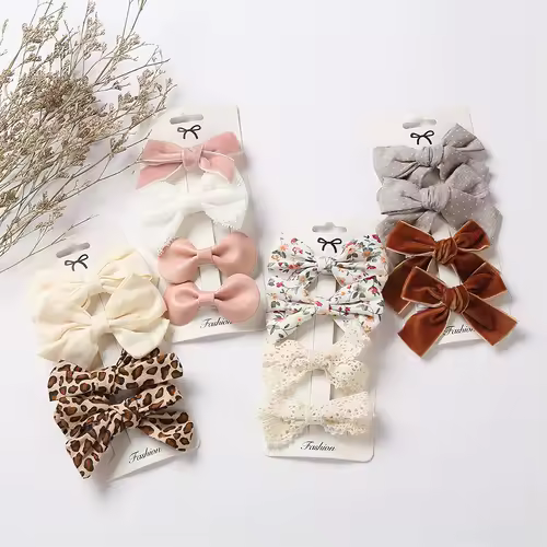 4Pcs/set Leopard Dot Print Bowknot Hair Bow Clips Baby Girls Lace Cotton Linen Barrettes Safety Hairpins Headwear Accessories - Image 5