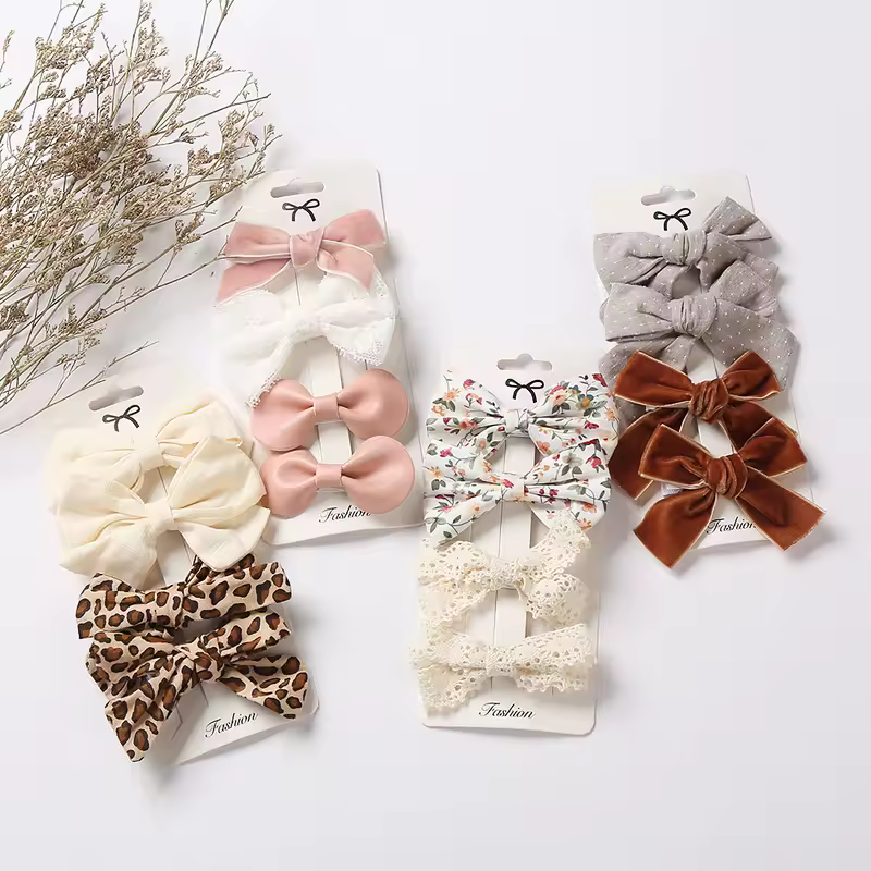 4Pcs/set Leopard Dot Print Bowknot Hair Bow Clips Baby Girls Lace Cotton Linen Barrettes Safety Hairpins Headwear Accessories - Image 5