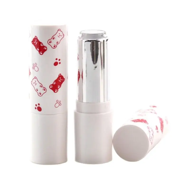 

12.1mm Elegant White Cute Bear Empty Plastic Lipstick Tube Portable Lip Balm Refillable Cosmetic Packaging Container 30Pieces