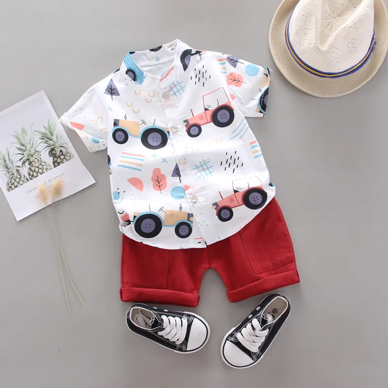 Summer Boys Short Sleeve Clothes Fashion Cartoon Shirt Shorts 2 Pieces Boy\'s Clothing Sets