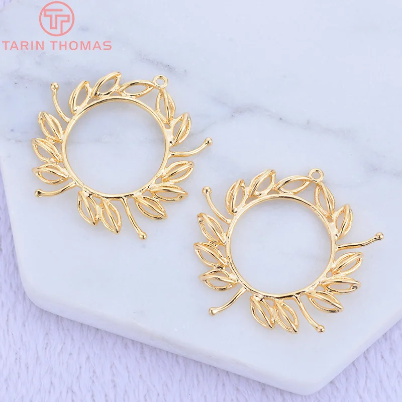 (947)4PCS 30x32MM 24K Gold Color Plated Brass Flower Charms Pendants High Quality DIY Jewelry Making Findings