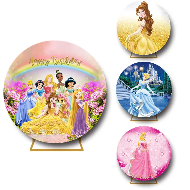 Disney Princess Round Photography Banner Backgrounds Kid Girl Birthday Party Backdrops Decoration For Baby Shower Party Supplies