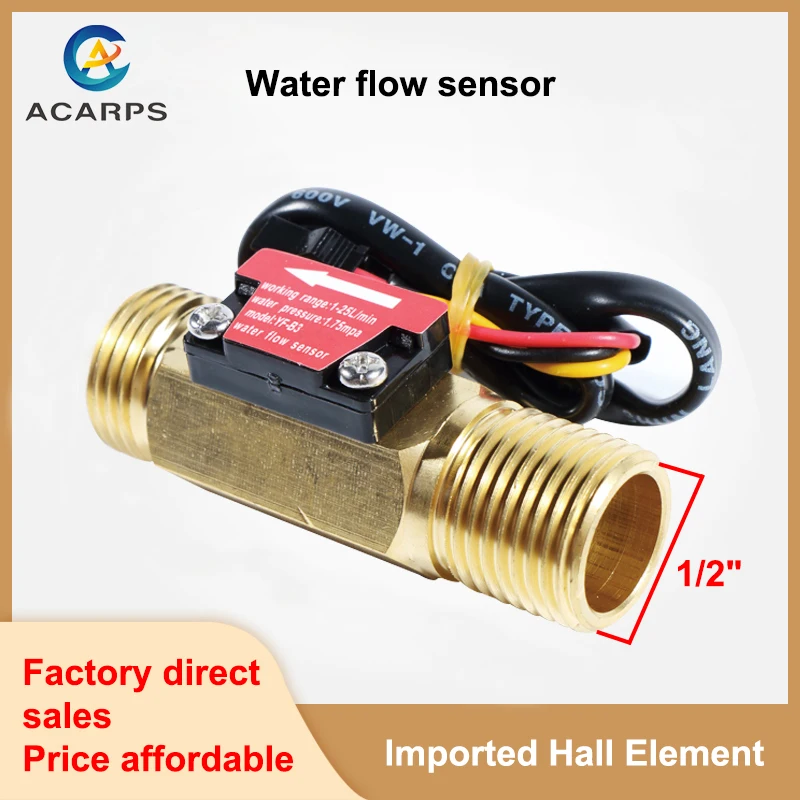 

1/2" Water Flow Sensor Brass External Thread DN15 Hall Sensor Turbine Flowmeter DC5~18V Used For Water Heaters Water Dispensers