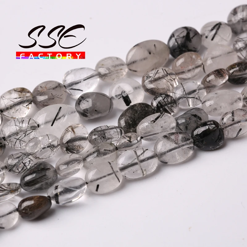 

6-8mm Natural Irregular Black Rutilated Quartz Stone Beads Loose Spacer Beads For Jewelry Making DIY Bracelet Necklace 15"Strand