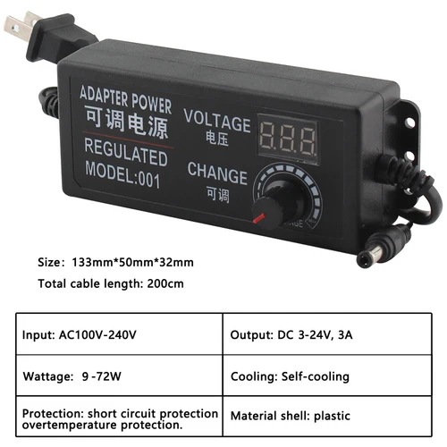 Imagen 2 del producto Fuente de alimentación ajustable de CA, adaptador Universal de conexión, 3V-24V, 3a, CA, CC 8, 220V, 110V a 3V, 24V, 9W, 72W, UE y EE. UU.