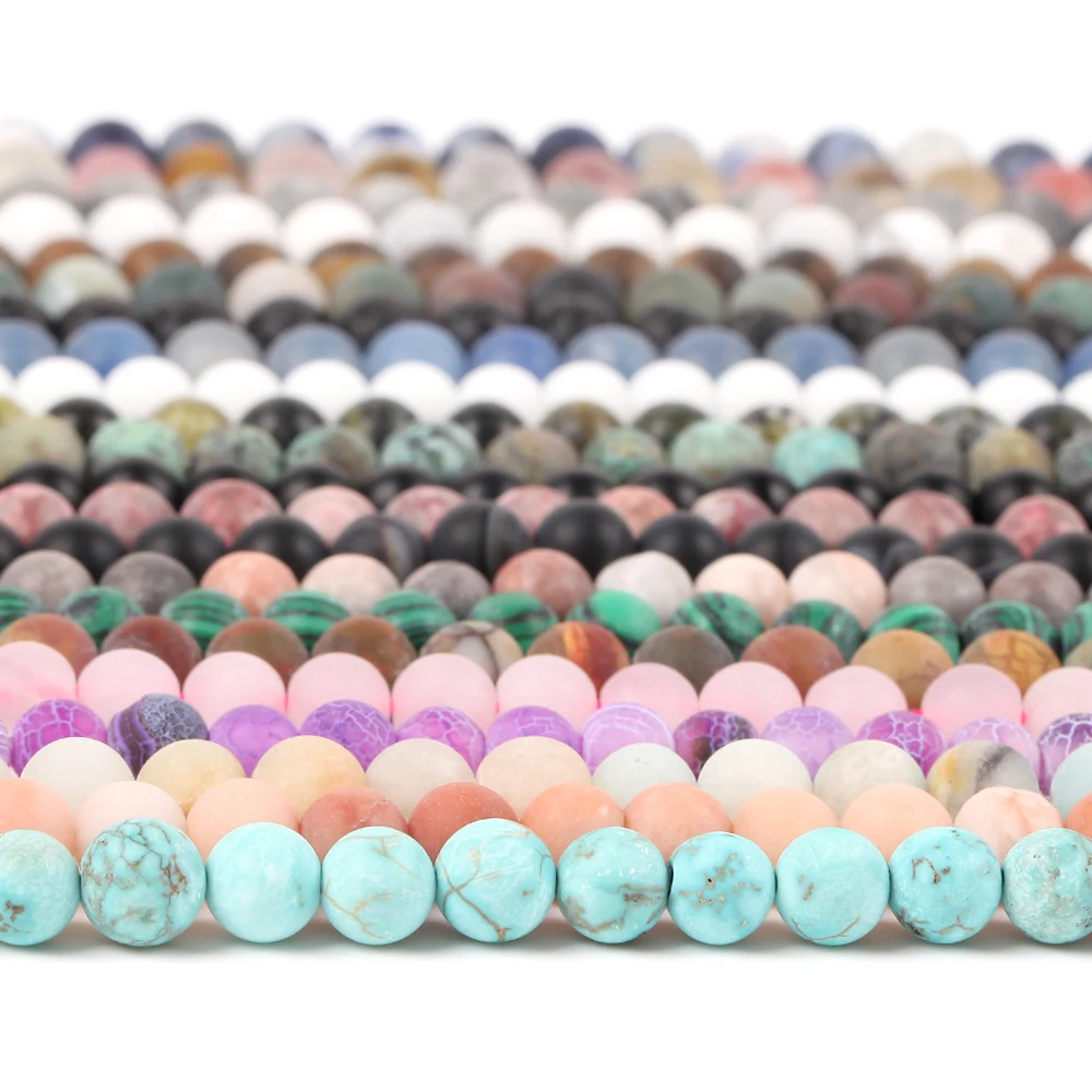 Natural Matte Dull Polish Frosted Jaspers Agates Amazonite Quartz Turquoises Stone Round Beads For Jewelry Making DIY Bracelet