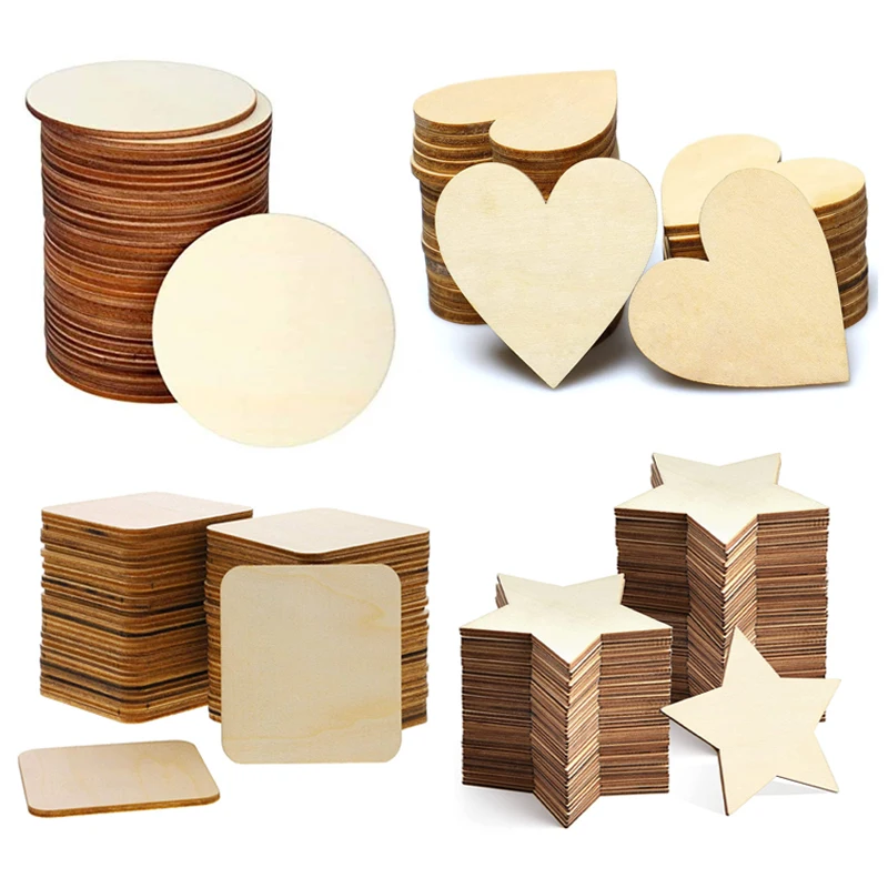

Unfinished Wood Blanks Circles Squares Hearts Star Slices Coaster Painting DIY Crafts Supplies MDF Cutouts Engraving Decorations