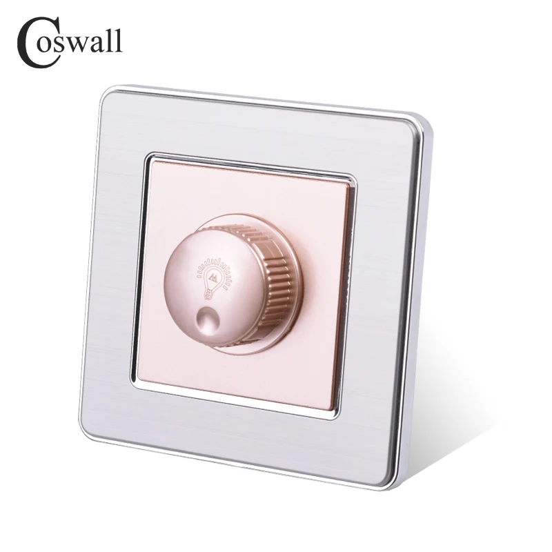 COSWALL Dimmer Regulator Only For LED light / Incandescent Stainless Steel Panel Wall Switch 16A 15~300W Brightness Adjustable