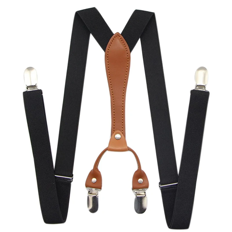 Black Suspenders Bow Tie Set for Men Boy Wedding Party Event X-Back 4 Clips Adjustable Elastic Trouser Brace Strap Belt Dad Gift