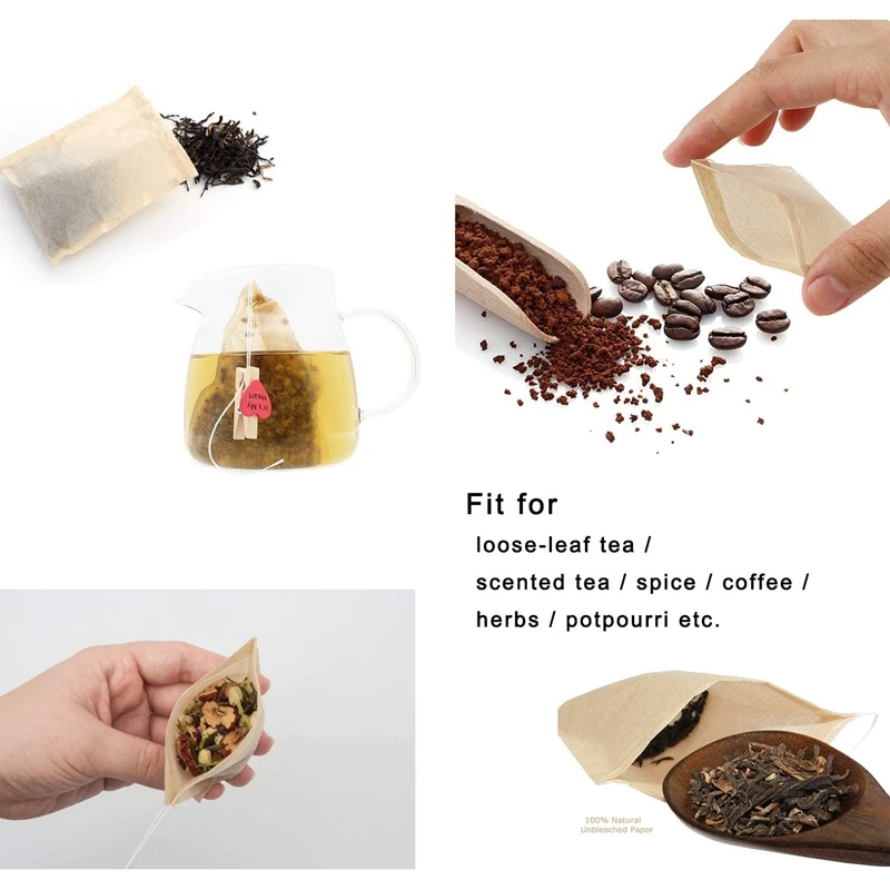 느슨한 차를 위한 600 Pcs 일회용 차 필터 백, 느슨한 잎 차를 위한 졸라 매는 끈 빈 백, 자연적인 표백되지 않은 종이 포함