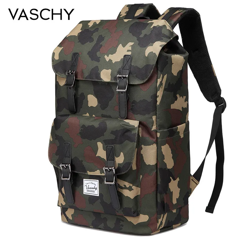 VASCHY Casual Waterproof Backpack Rucksack with Drawstring Camo Outdoor Hiking Camp Hunting Bag Laptop School Backpack Men Women