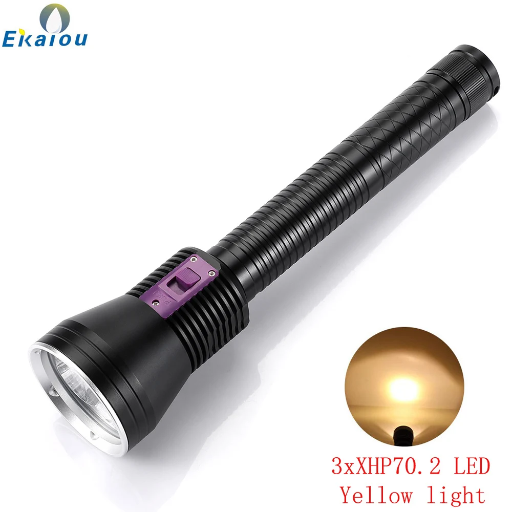 

High Power 3xXHP70.2 LED Diving Flashlight Yellow Light Underwater Headlight Tactics Dive Torch Hunting Fishing Video Lamp