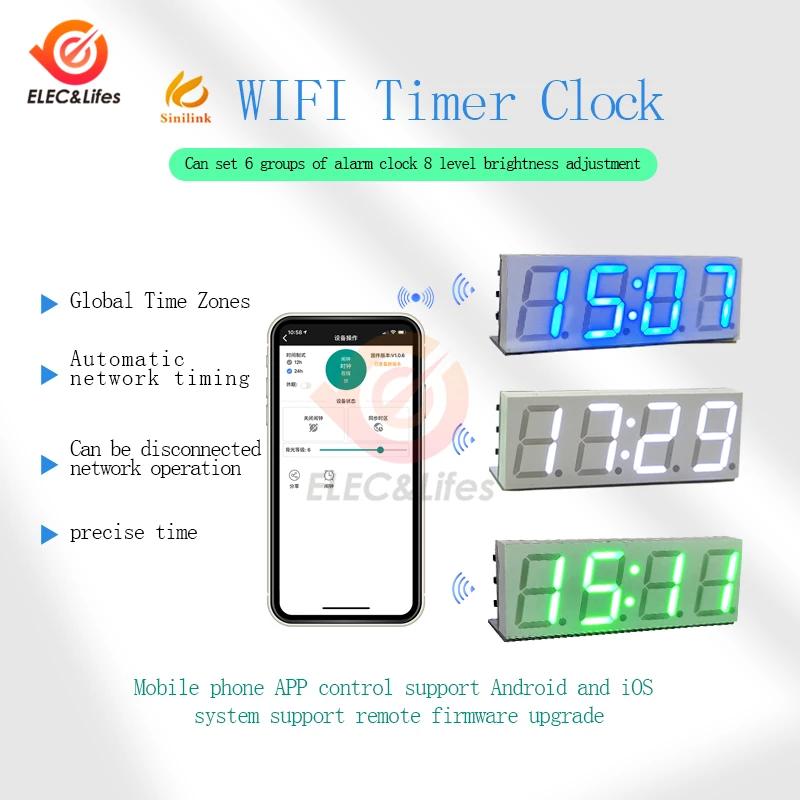DIY Electronic LED 4 Digit Digital Display WiFi Timing Clock Module APP Control For Smart Home