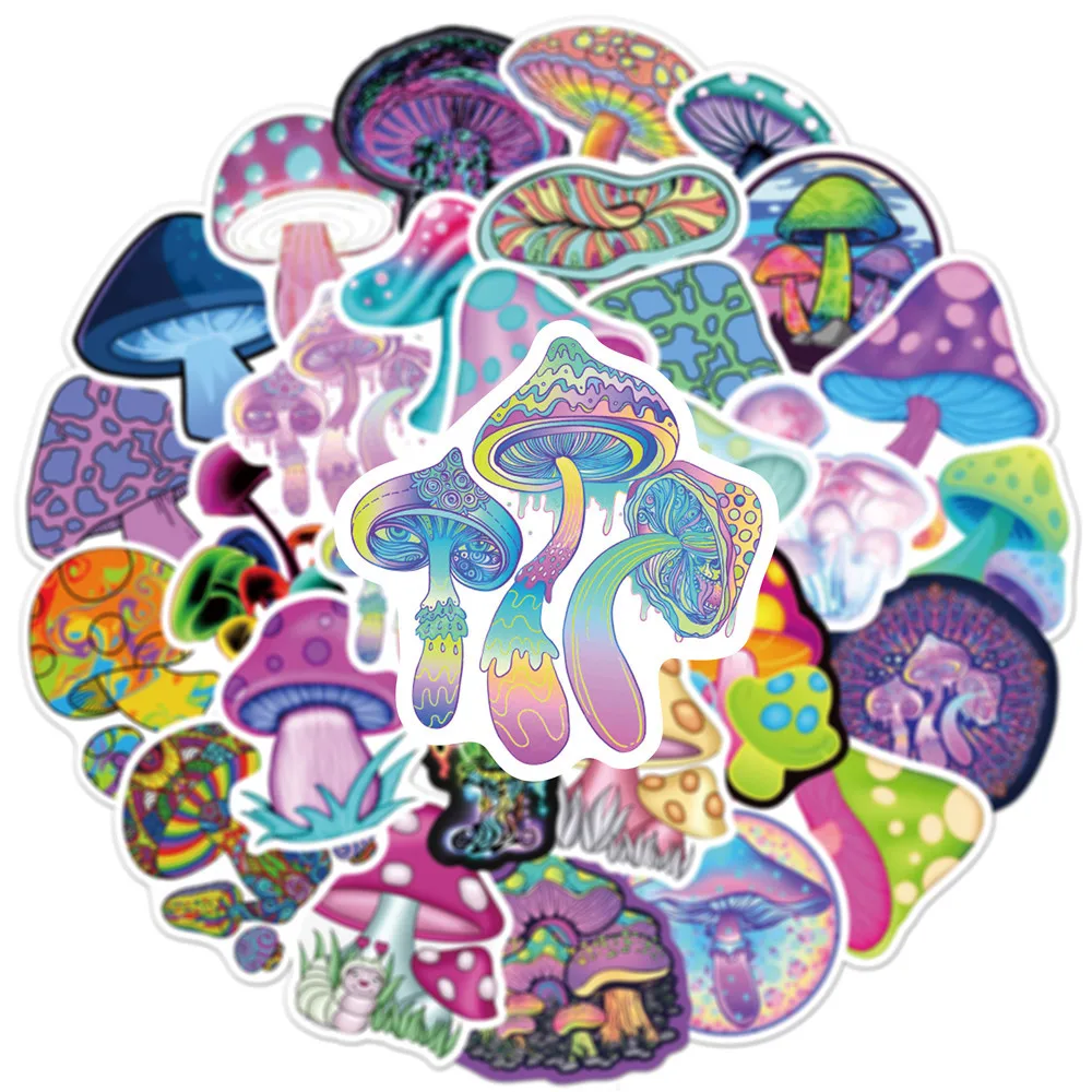 10/30/50pcs  New Personalized Psychedelic Mushroom Graffiti Gradient  Stickers Colorful Light Luggage   Car Mobile Phone Cute