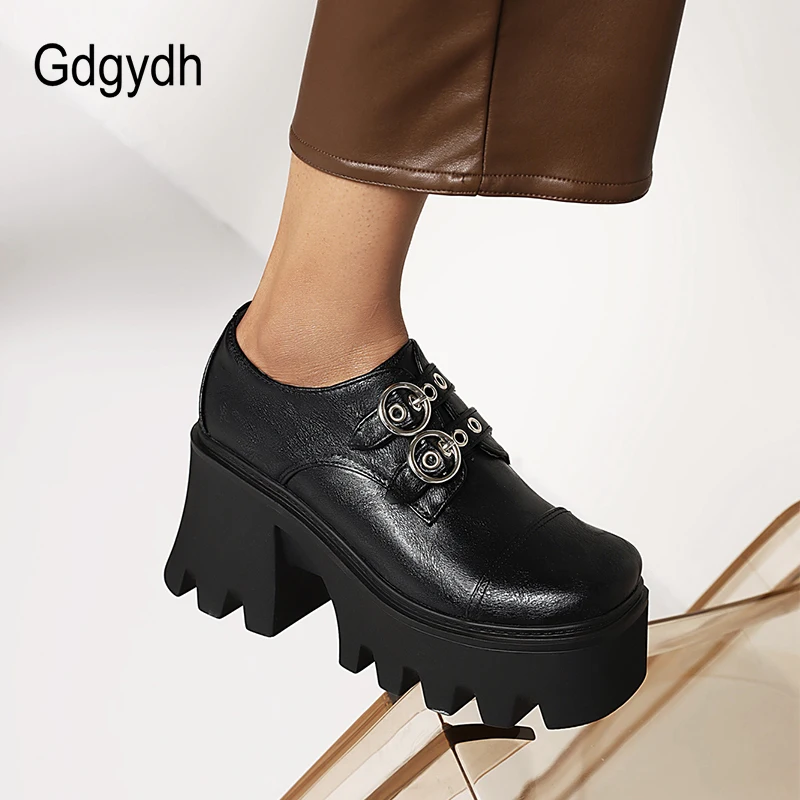 Gdgydh INS na sprzedaż pani platforma klamra blok czółenka gruba podeszwa buty dla kobiet w stylu Vintage Goth buty biurowe Drop Shipping