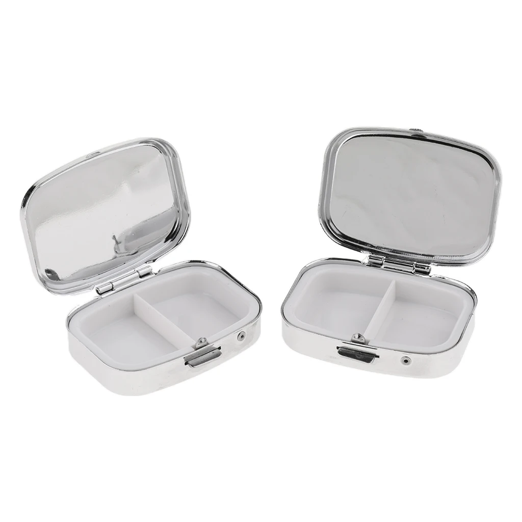 2pcs Pocket Purse Metal Vitamin Medicine Tablet Box Pill Storage Cases Organizer