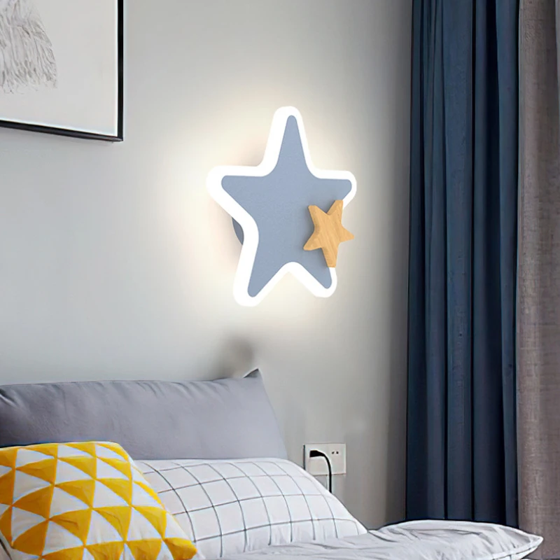 Lámpara LED de pared moderna para niños, iluminación de dormitorio de dibujos animados, candelabros creativos, cohete Moom Star, luz de decoración